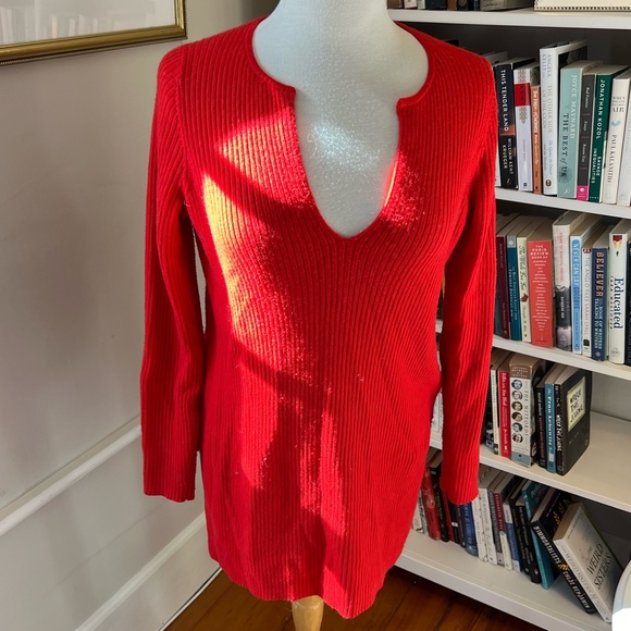 ANTHROPOLOGY ett:twa sexy red ribbed vneck tunic NWOT - Picture 2 of 8